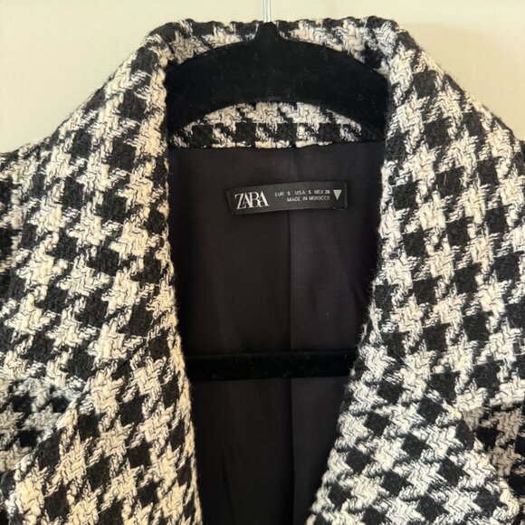 Zara Structured Houndstooth Tweed Blazer Dress Black/White - Picture 4 of 6